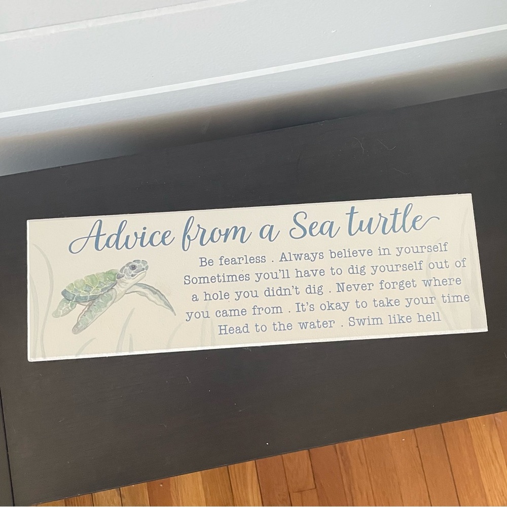 $10 SALE Sea Turtle Advice Wall Art Light Blue White Whimsical Humor Nautical - Picture 3 of 6